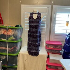 Rue21 Navy and Red Patterned Midi Dress